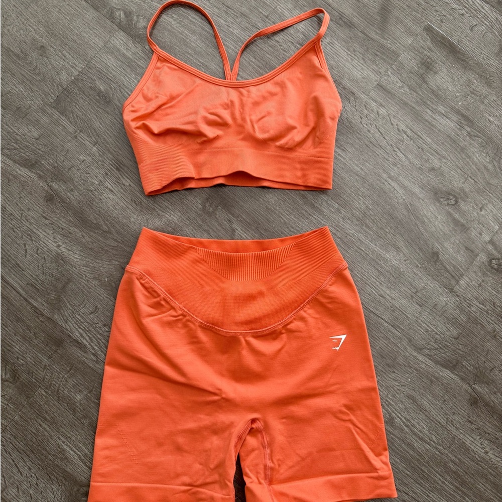 Gymshark Vibrant Orange Sports Bra and Shorts Set